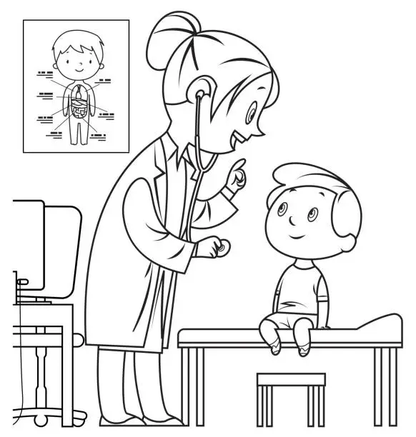 Vector illustration of Black and white doctor and child