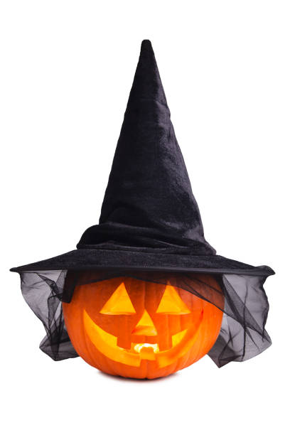 istock Halloween pumpkin with witches hat isolated on white background 1175106121
