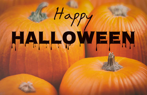 istock Happy Halloween Typography With Fall Pumpkins Background 1175106166