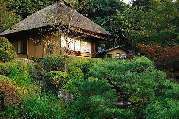 Traditional Japanese House in a garden in Kyoto.