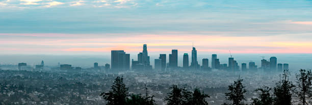istock Los Angeles Skyline at Dawn with low fog 1175115978