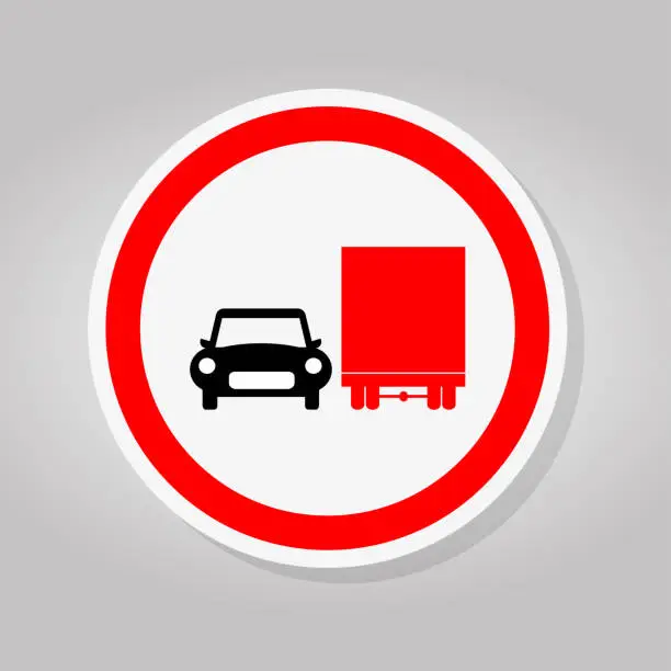 Vector illustration of Prohibit Truck Do Not Overtake Traffic Road Sing Isolate On White Background,Vector Illustration