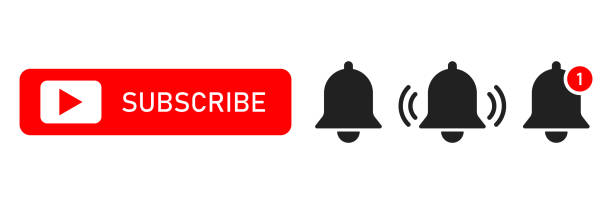 ilustrações de stock, clip art, desenhos animados e ícones de subscribe red button abd notification bells isolated symbols. smartphone social media interface. message bell icon. - ringing bell