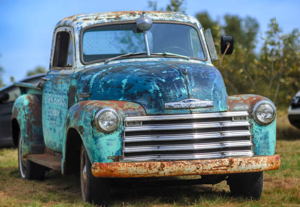 Waterville, Nova Scotia, Canada - September 14, 2019 : Patina covered 1952 Chevy 3100 pickup truck at Rick Rood's Car Show in Annapolis Valley.