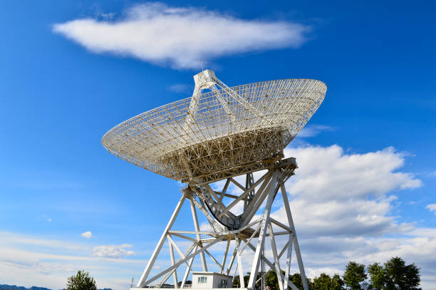 istock Array of satellite dishes or radio antennas against sky. Space o 1175127892