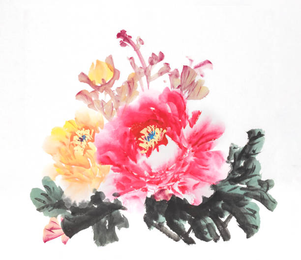 istock peony flower,Traditional chinese ink painting. 1175132774