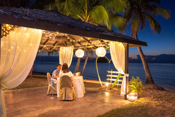 istock Young couple enjoying a romantic dinner by candlelight, outdoor 1175133559