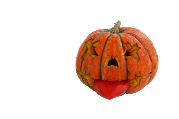istock Halloween Pumpkin on white background. Jack lantern from juicy pumpkin. 1175135280