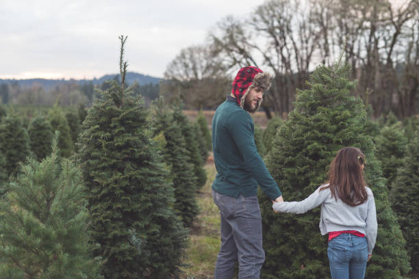 istock Dad walks with his daughter through a Christmas tree farm 1175136293