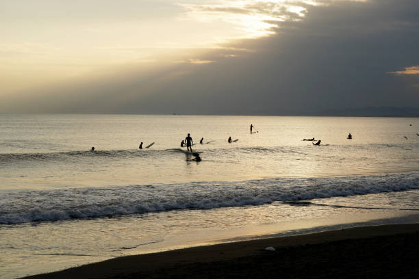 istock Surfers in the evening of backlight 1175138533