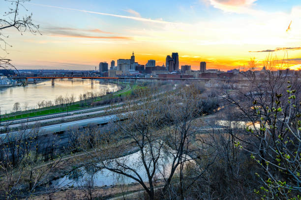 istock St. Paul City Skyline at Sunset from Distant High Angle 1175140136