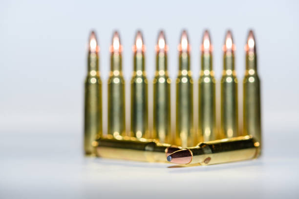 222 rifle ammunition on white background, selective focus