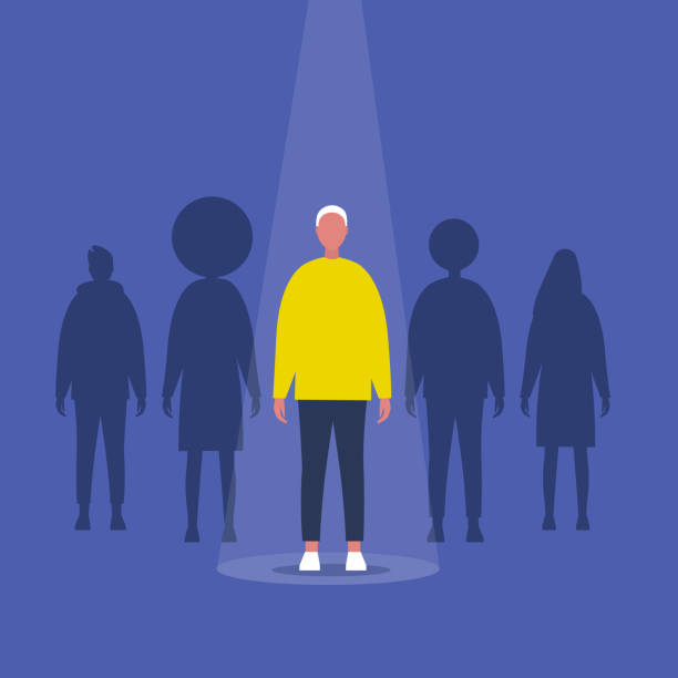person presenting clipart Fame. Male character standing on a stage under the light beam. Outstanding qualities. Skill. Talent. Flat editable vector illustration, clip art Fame. Male character standing on a stage under the light beam. Outstanding qualities. Skill. Talent. Flat editable vector illustration, clip art person presenting silhouette stock illustrations