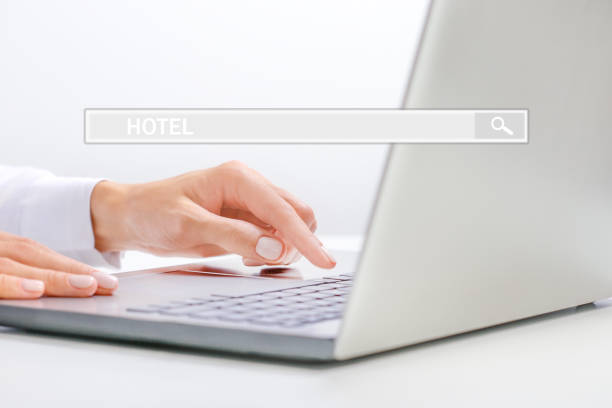 istock Young woman sitting in office, working on laptop computer, searching for lodging using on-line web service, booking a hotel on website. 1175142563