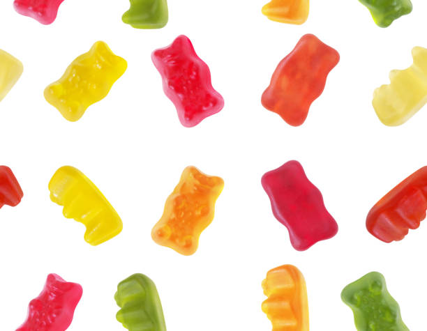 istock Seamless pattern of isolated colorful gummy bears 1175148540
