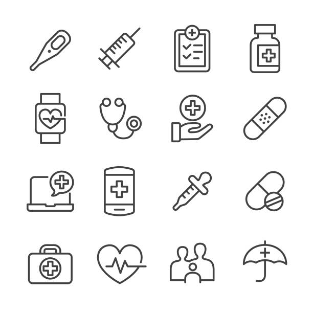ilustraciones, imágenes clip art, dibujos animados e iconos de stock de iconos de la salud - serie de líneas - esparadrapo
