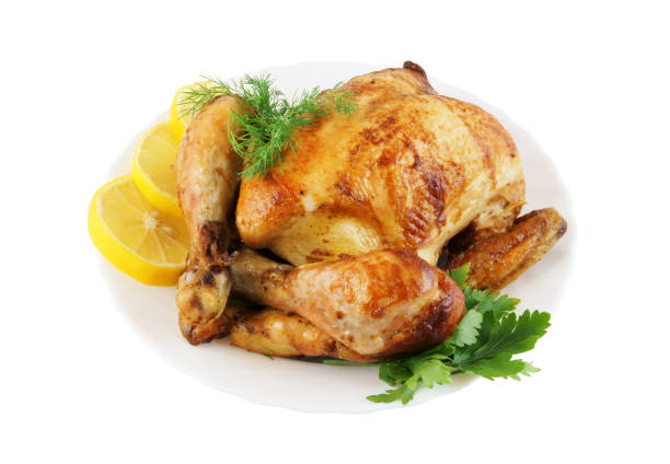 istock Grilled chicken in white plate isolated on white 1175150228