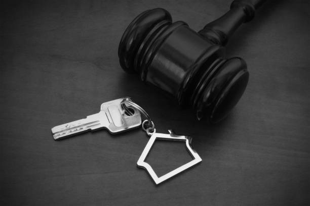 istock Judge gavel and key with house shape holder 1175151528