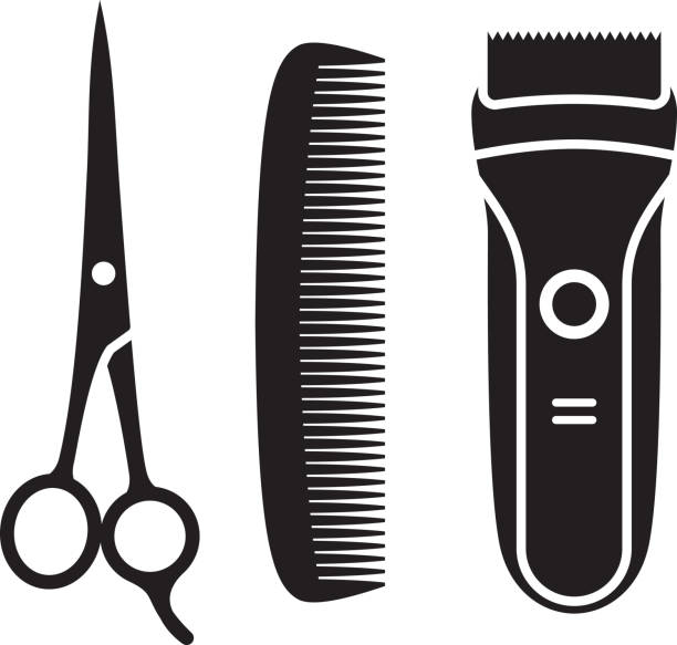 ilustraciones, imágenes clip art, dibujos animados e iconos de stock de siluetas de suministros de corte de pelo - peine