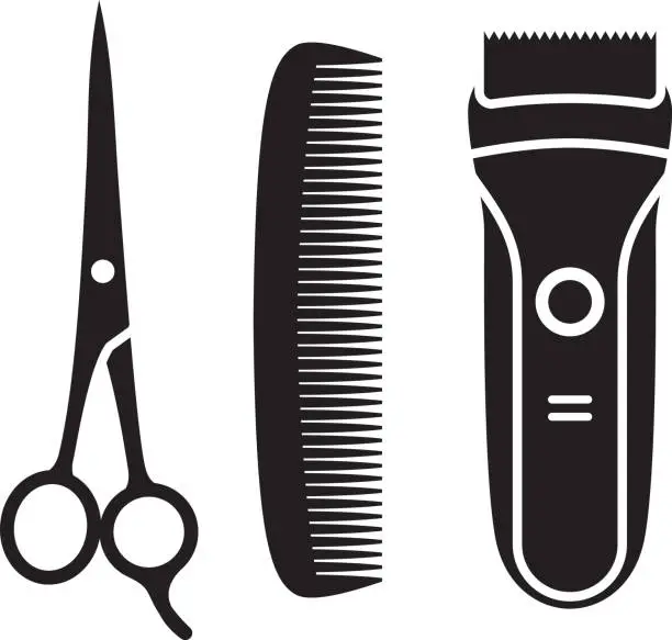 Vector illustration of Hair Cutting Supplies Silhouettes