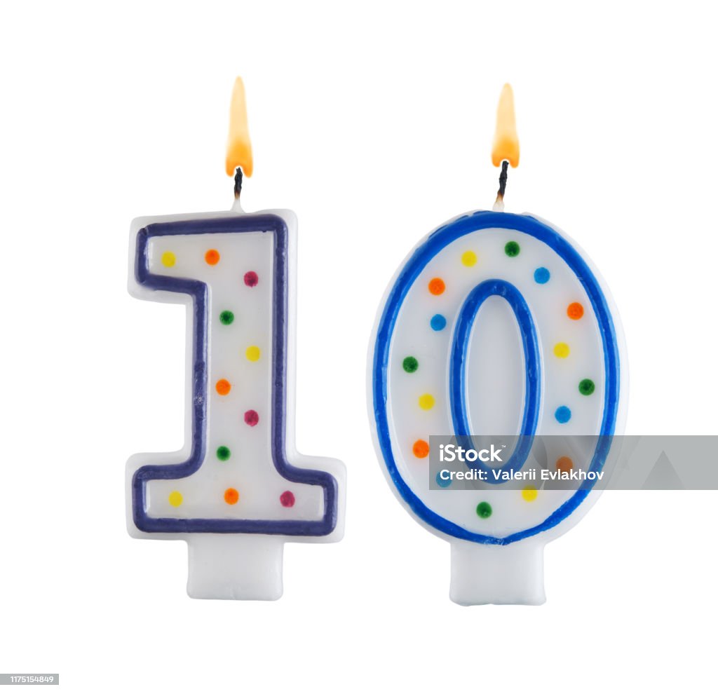Birthday Candles On White Background Number 10 Stock Photo - Download