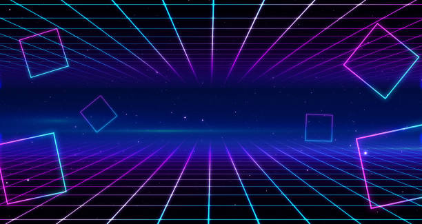 istock Retro Sci-Fi Background Futuristic Grid landscape of the 80`s. Digital Cyber Surface. Suitable for design in the style of the 1980`s. 3D illustration 1175162545