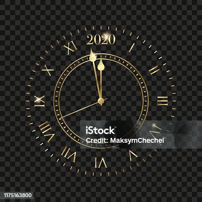 istock New Year 2020 clock. Golden clock with 2020 countdown midnight 1175163800