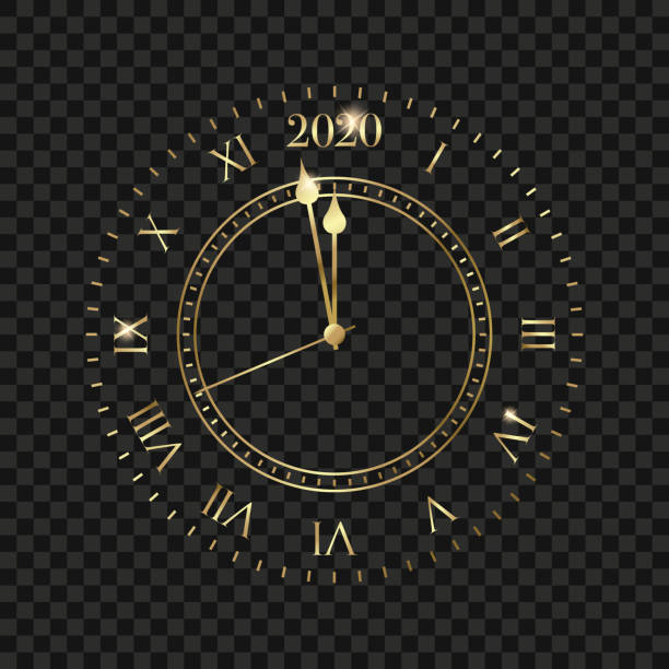New Year 2020 clock. Golden clock with 2020 countdown midnight New Year 2020 clock. Golden clock with 2020 countdown midnight. clock borders stock illustrations