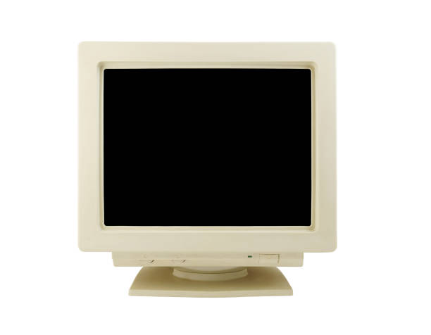 vecchio monitor crt isolato - monitor a schermo piatto foto e immagini stock