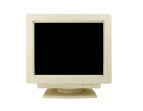 Desktop pc, computer tower with flat screen monitor, keyboard and mouse on white desk