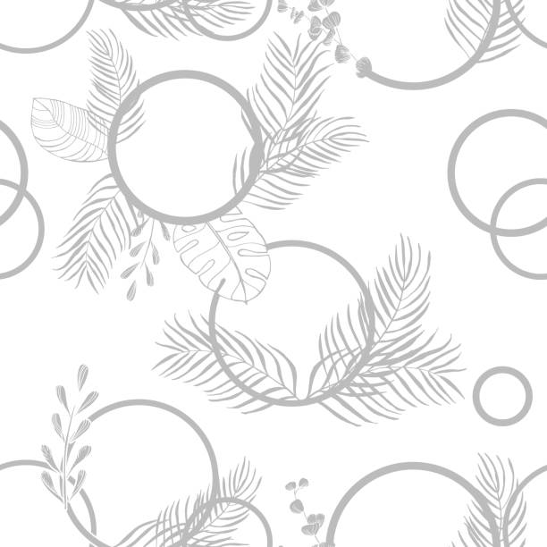 istock tropical palm leaves and circles seamless floral pattern hand drawn leaves 1175166042