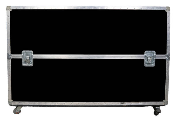 A large closed black and silver metal roadcase
