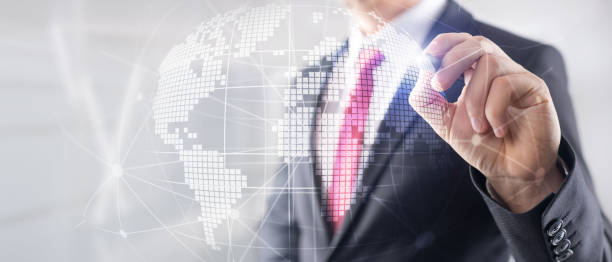 istock 3D Earth hologram on blurred background.Global business and communication concept 1175177576