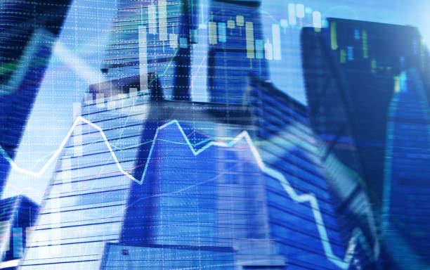 istock Investment and banking concept. Trading candlestick chart on city background. 1175181577