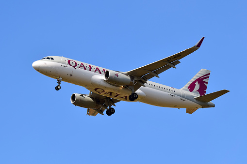 Boryspil International Airport / Ukraine - September, 08, 2019: Qatar Airways Airbus A320-232 A7-AHS
