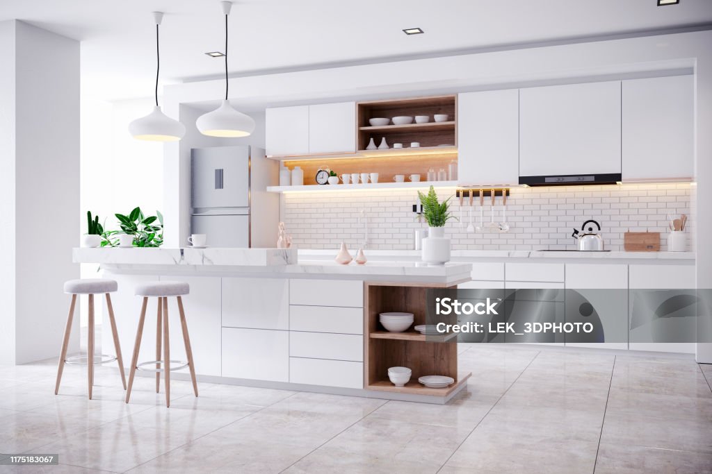 Moderne moderne und weiße Küche Zimmer Innenausstattung - Lizenzfrei Küche Stock-Foto