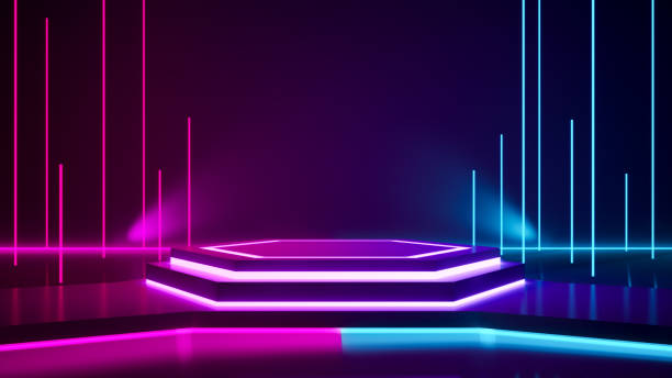 istock Hexagon stage and purple neon  light ,abstract futuristic  background,ultraviolet  concept,3d render 1175183159