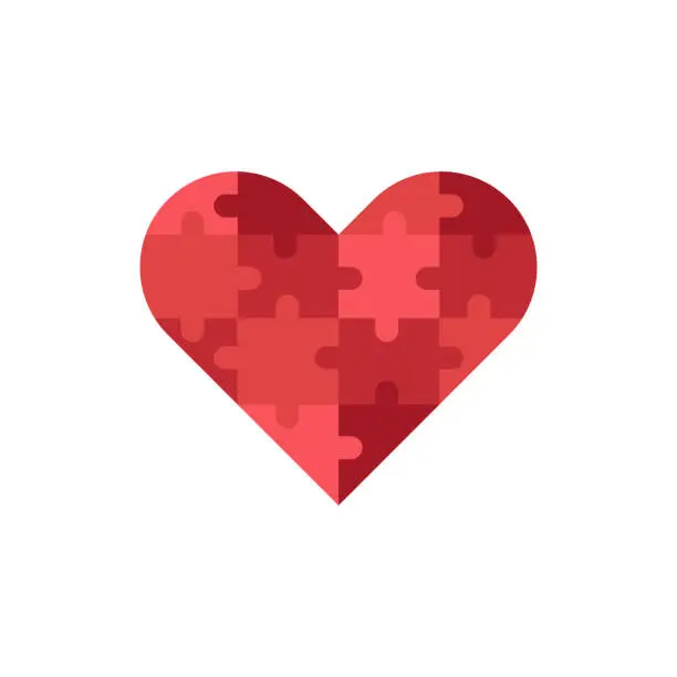 Vector illustration of Heart shaped jigsaw puzzle icon
