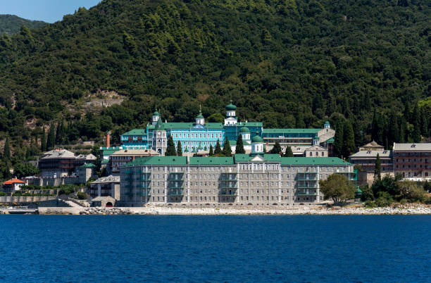 istock St. Panteleimon Monastery from the sea in Halkidiki, Athos, Greece 1175184526