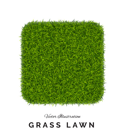 Fake green grass or astroturf square background. Eco home concept with 3d vector turf football soccer field illustration isolated