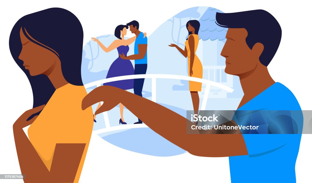 Relationship Breakup Flat Vector Illustration Stock Illustration - Download  Image Now - Infidelity, Couple - Relationship, Husband - iStock
