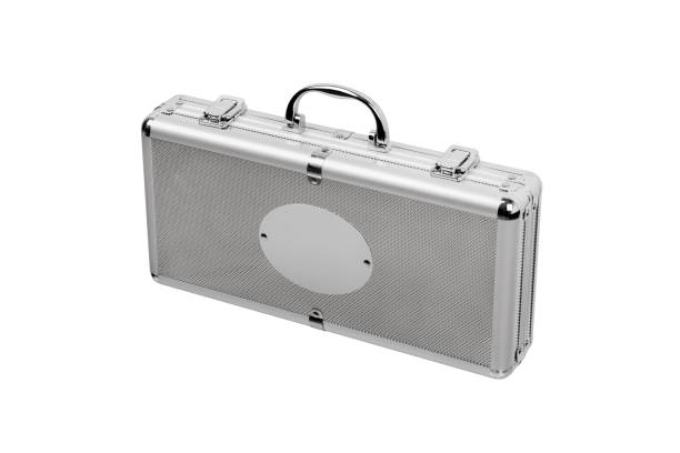 istock Aluminum briefcase case with metal corners isolated on white 1175188399