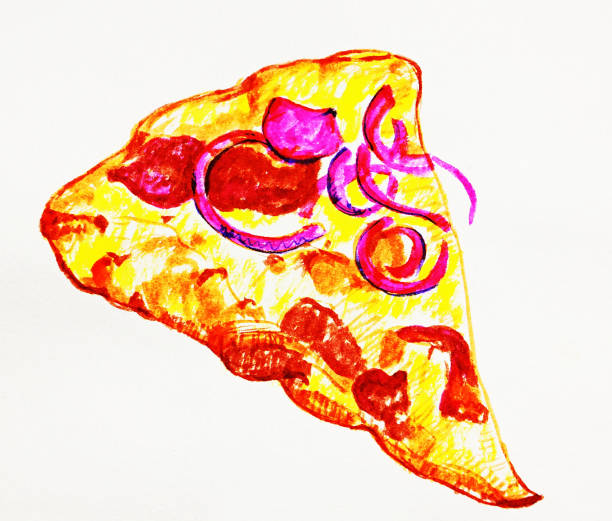 istock piece of pizza with bacon, onion and chicken, a splash of watercolors, illustration, isolate 1175191174