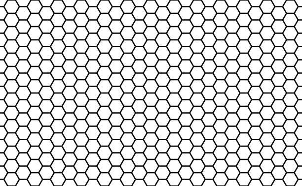 Black and white honey hexagonal cells seamless texture. Mosaic or speaker fabric shape pattern. Honeyed comb grid texture and geometric hive hexagonal honeycombs. Vector illustration Black and white honey hexagonal cells seamless texture. Mosaic or speaker fabric shape pattern. Honeyed comb grid texture and geometric hive hexagonal honeycombs. Vector illustration honeycomb animal creation stock illustrations