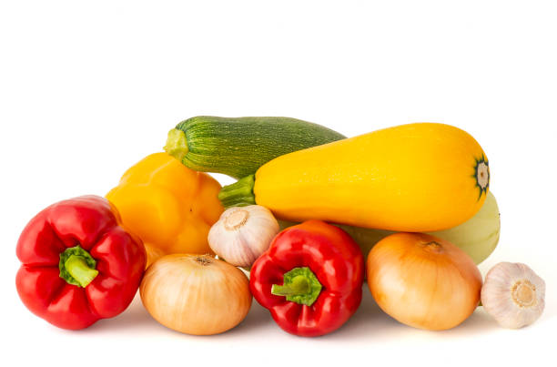 istock Pepper onion garlic and other on white 1175201573
