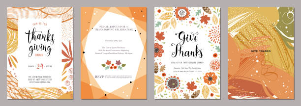 Thanksgiving Cards 05 Thanksgiving greeting cards and invitations. thanksgiving holiday drawings stock illustrations