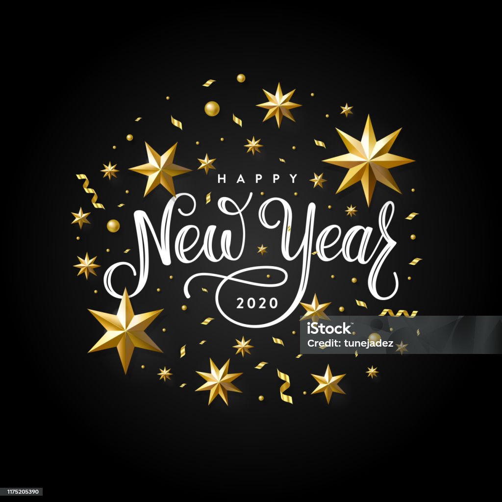 Happy New Year 2020 Gold Star Black Vector Illustration Stock ...