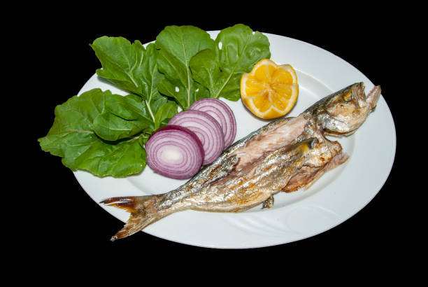 istock Grilled bluefish plate on black background 1175205447