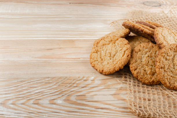istock Thin Oatmeal Cookies, Healthy Cereal Crackers with Chocolate 1175205608