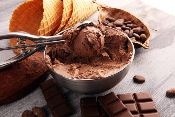 istock Chocolate coffee ice cream in a bowl on rustic white table 1175205709
